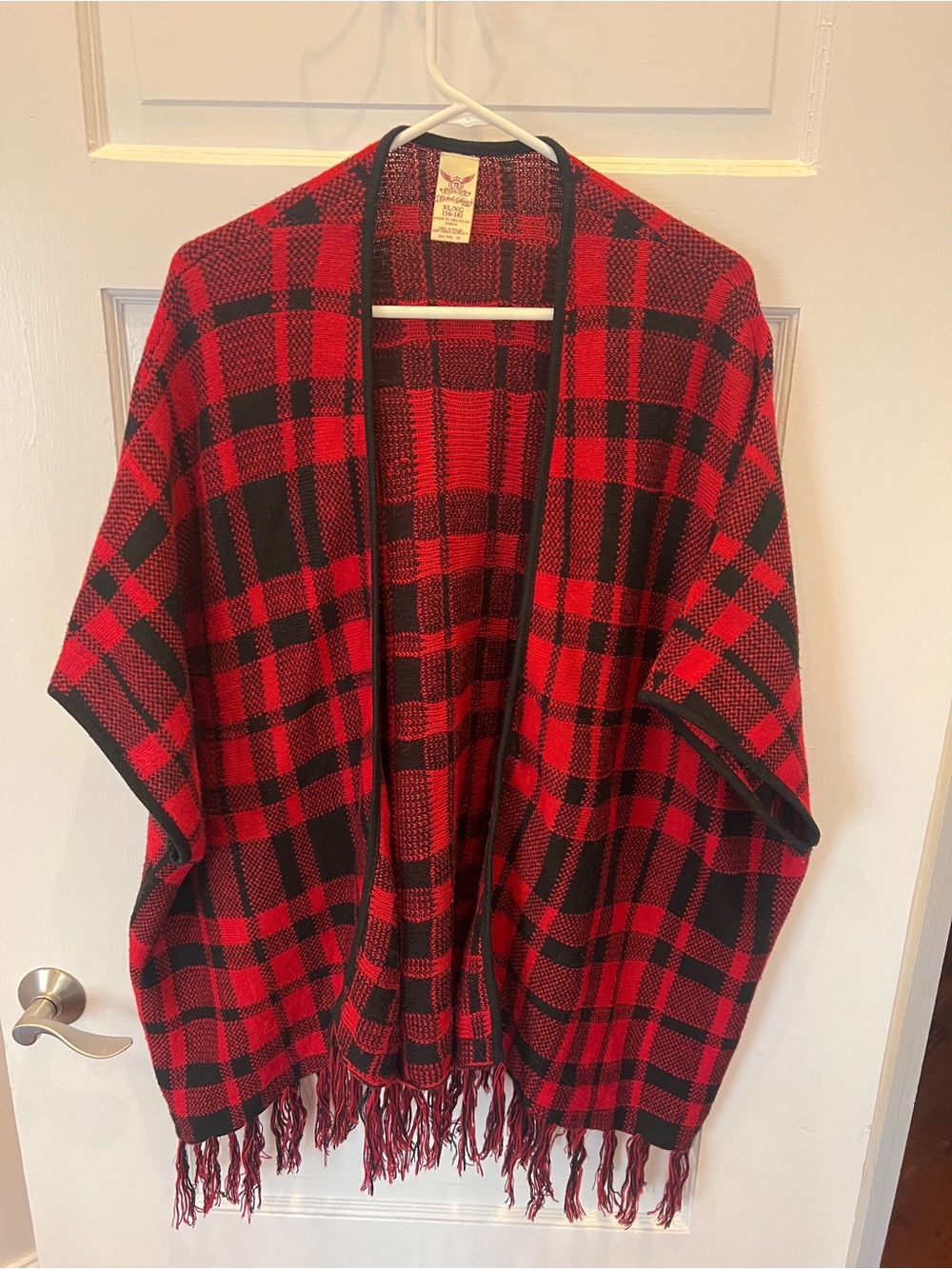 Women’s Red & Black Plaid Poncho/Cardigan